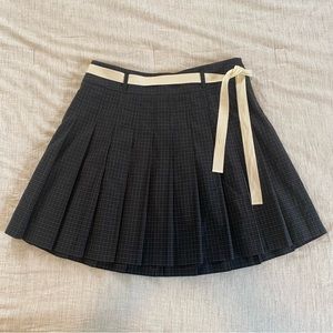 NWOT Plaid J Crew Pleated Mini Skirt | Dark Blue | Cream Ribbon Belt | Size 8